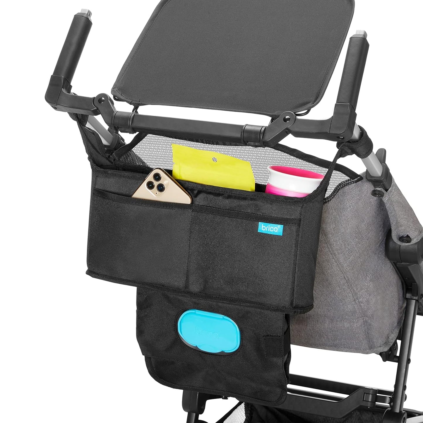 Munchkin® Brica® Stroller Organizer Bag - Universal Fit with Cup Holders and Wipes Case, Fits UPPAbaby, Evenflo, BabyTrend and more, Black