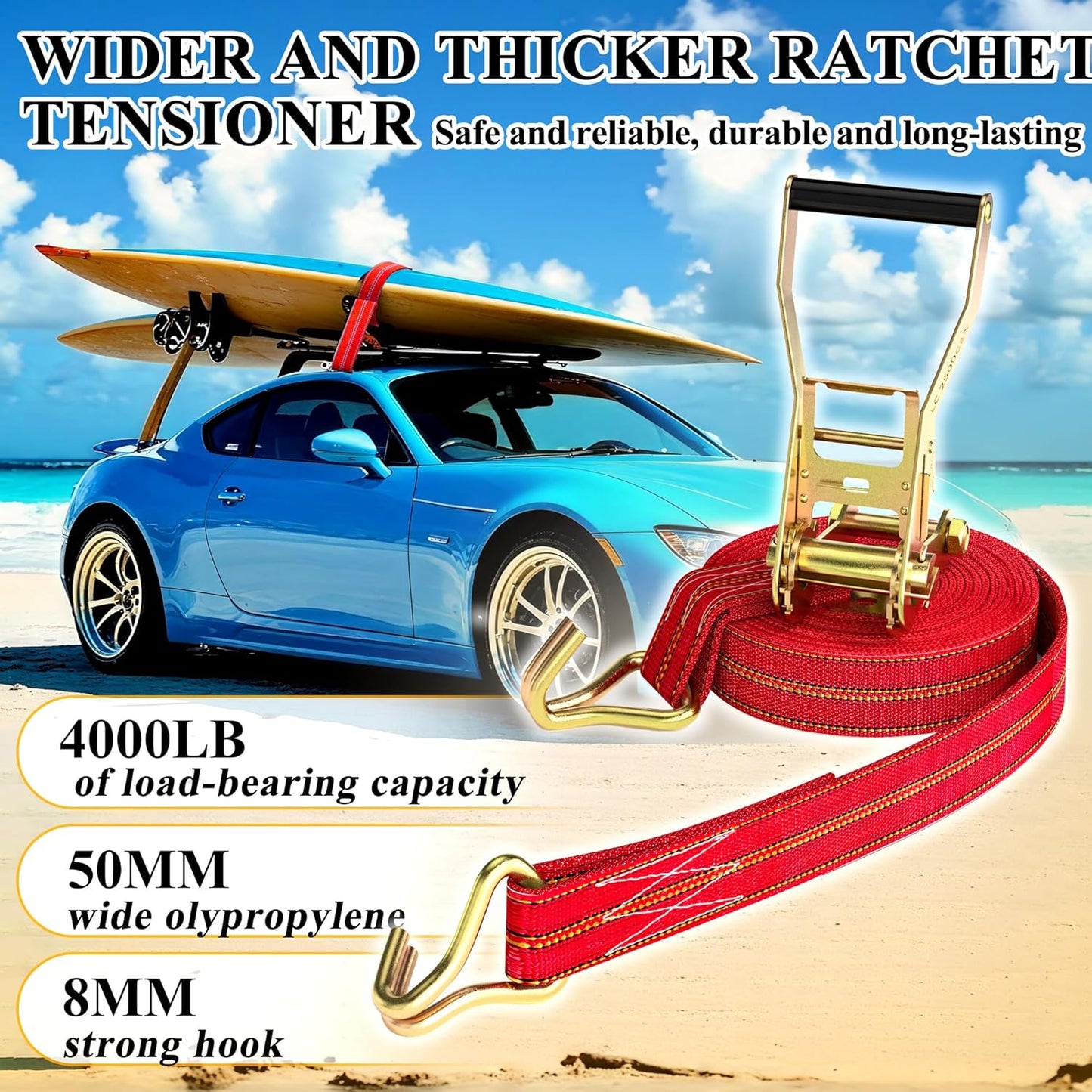 2Pack Ratchet Straps Heavy Duty, 2” 32Ft Tie Down Straps Ratchet, Tie Down Ratcheting with Double J Hook, 4000 LB Break Strength Cargo Strap Ratcheting for Moving, Trailers, Motorcycles and Car Roof