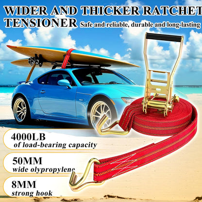 2Pack Ratchet Straps Heavy Duty, 2” 32Ft Tie Down Straps Ratchet, Tie Down Ratcheting with Double J Hook, 4000 LB Break Strength Cargo Strap Ratcheting for Moving, Trailers, Motorcycles and Car Roof