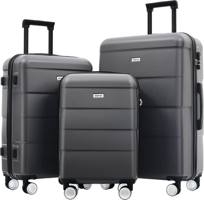 Merax Luggage Sets of 3 Piece Carry on Suitcase Airline Approved,Hardcase Suitcase Set with Double Spinner Wheels,Charcoal