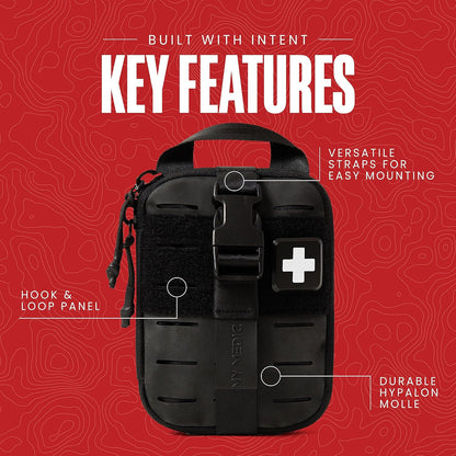 My Medic Sidekick - Camping Hiking and Backpacking First Aid Kit - 70 Items - HSA and FSA Eligible - Small Ifak Great for Travel or Motorcycle - Portable Emergency Kit – Black