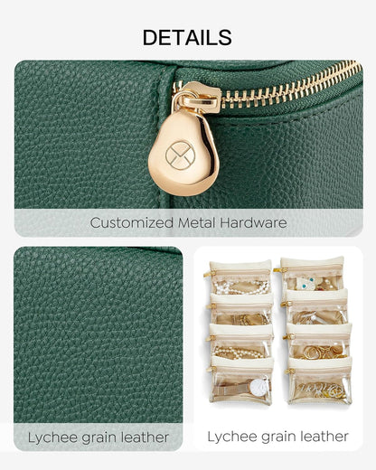 Vlando Jewelry Box with 8 Velvet Jewelry Bags Travel Jewelry Storage Box Petal Hardware Jewelry Organizer for Necklace Rings Earrings Women Gifts for Christmas Birthday-Green