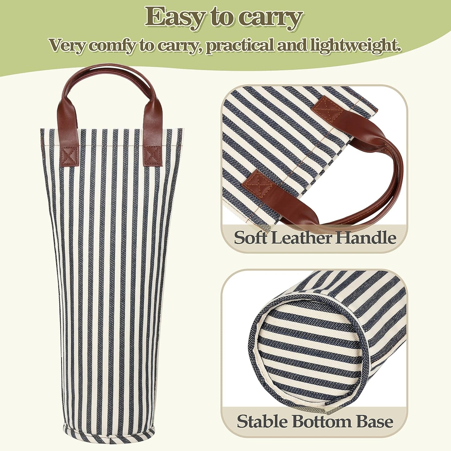 Tirrinia Single Wine Gift Tote Bag, Insulated Padded Thermal Wine Bottle Carrying Cooler Carrier for Travel, Picnic, Great Gift for Wine Lover, Blue Stripe