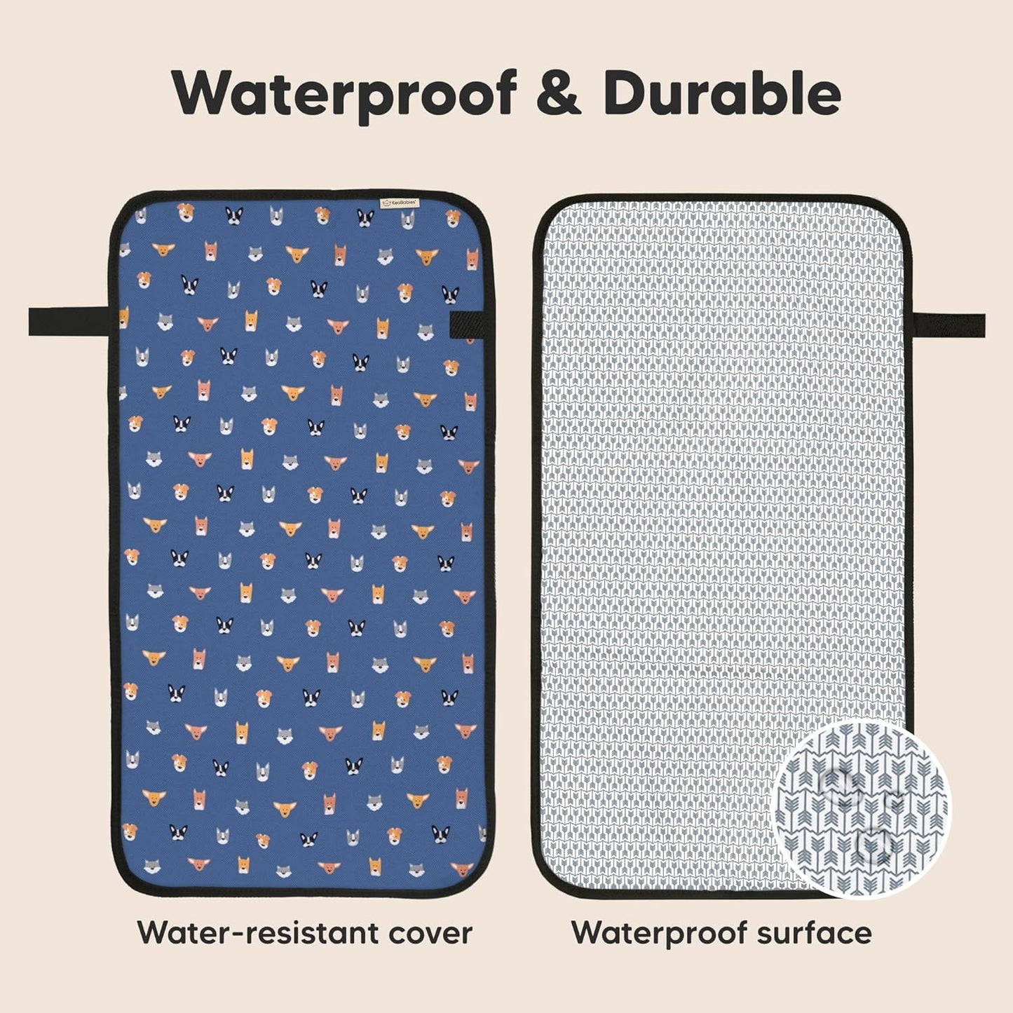 KeaBabies Portable Diaper Changing Pad, Easy Wipe Clean - Foldable Waterproof Baby Changing Mat for Diaper Bag, Compact, Lightweight, 25x13 Baby Changer Travel Essential,Machine Washable(Pets & Paws)