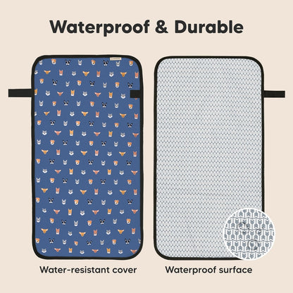KeaBabies Portable Diaper Changing Pad, Easy Wipe Clean - Foldable Waterproof Baby Changing Mat for Diaper Bag, Compact, Lightweight, 25x13 Baby Changer Travel Essential,Machine Washable(Pets & Paws)