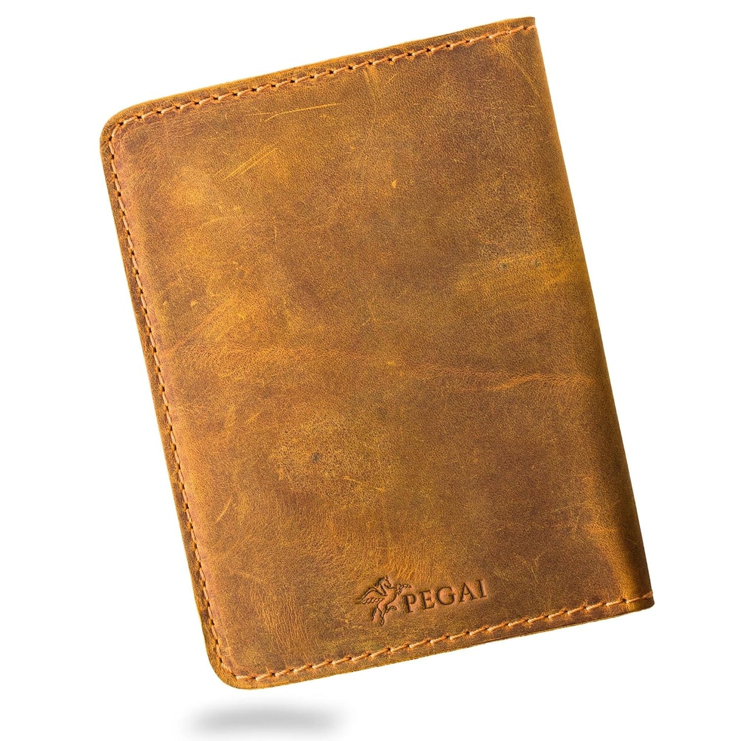 PEGAI Handcrafted Leather Passport Wallet for Men and Women | Full Grain Crazy Horse Leather Passport Holder | Custom Travel Passport Cover & Organizer | (Cinnamon)