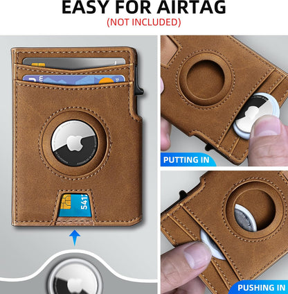 Airtag Wallet for Men,with Money Clip 10 Cards Metal Case Smart Slim Pop Up Credit Card Holder Flip with Magnetic Closure RFID Blocking wallet with Gift Box