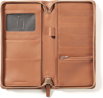 Leatherology Cognac Travel Zip Organizer Wallet, Passport Holder, RFID Available, Full Grain Leather
