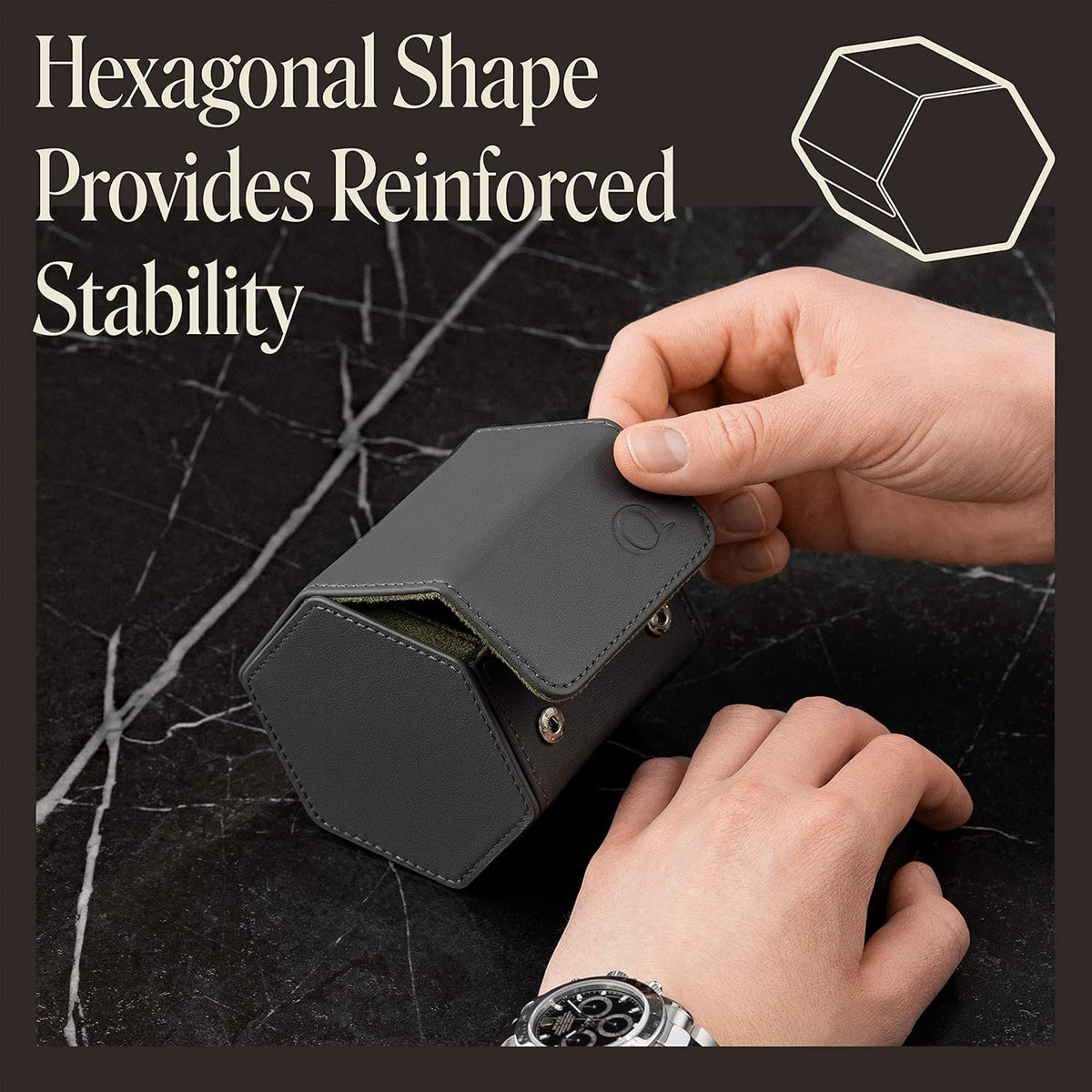 Leather Watch Cases for Men - Hexagon Single & Double Watch Roll Travel Case - Genuine Napa Leather with Velvet Interior - Storage & Display Holder 1 or 2 Watches