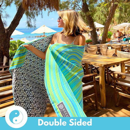 ECCOSOPHY Microfiber Beach Towel - Sand Free Towels are Quick Dry, Light Weight, Super Absorbent - Perfect Pool, Travel, Cruise, Camping Essentials - Oversized Extra Large for Adults 71x35 in