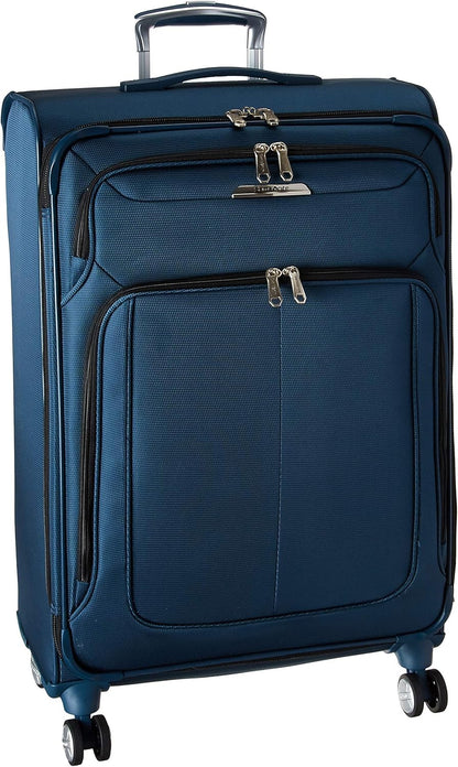 Samsonite Solyte DLX Softside Expandable Luggage with Spinner Wheels, Mediterranean Blue, Checked-Medium 25-Inch