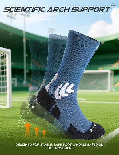 Men's Compression Running Socks: Coolmax Athletic Crew Socks Moisture Wicking Anti-Blister Cushion for Hiking 3 Pairs