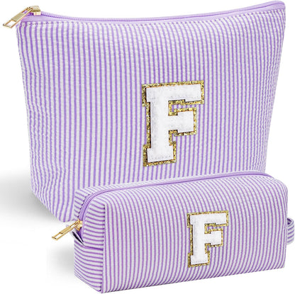 YOOLIFE Birthday Gifts for Women - Personalized Cute Purple Initial Cosmetic Makeup Pouch - Make Up Toiletry Bag for Her Mom Teacher Friend Girlfriend Wife - 21st Birthday Gifts F