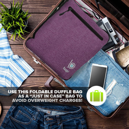 Bago Foldable Duffel Bags for Traveling Women & Men - 60L Medium Packable Duffle Bag for Travel with Shoe Compartment - Water Repellant, Heavy Duty, Lightweight Folding & Collapsible (SnowDepPurple)