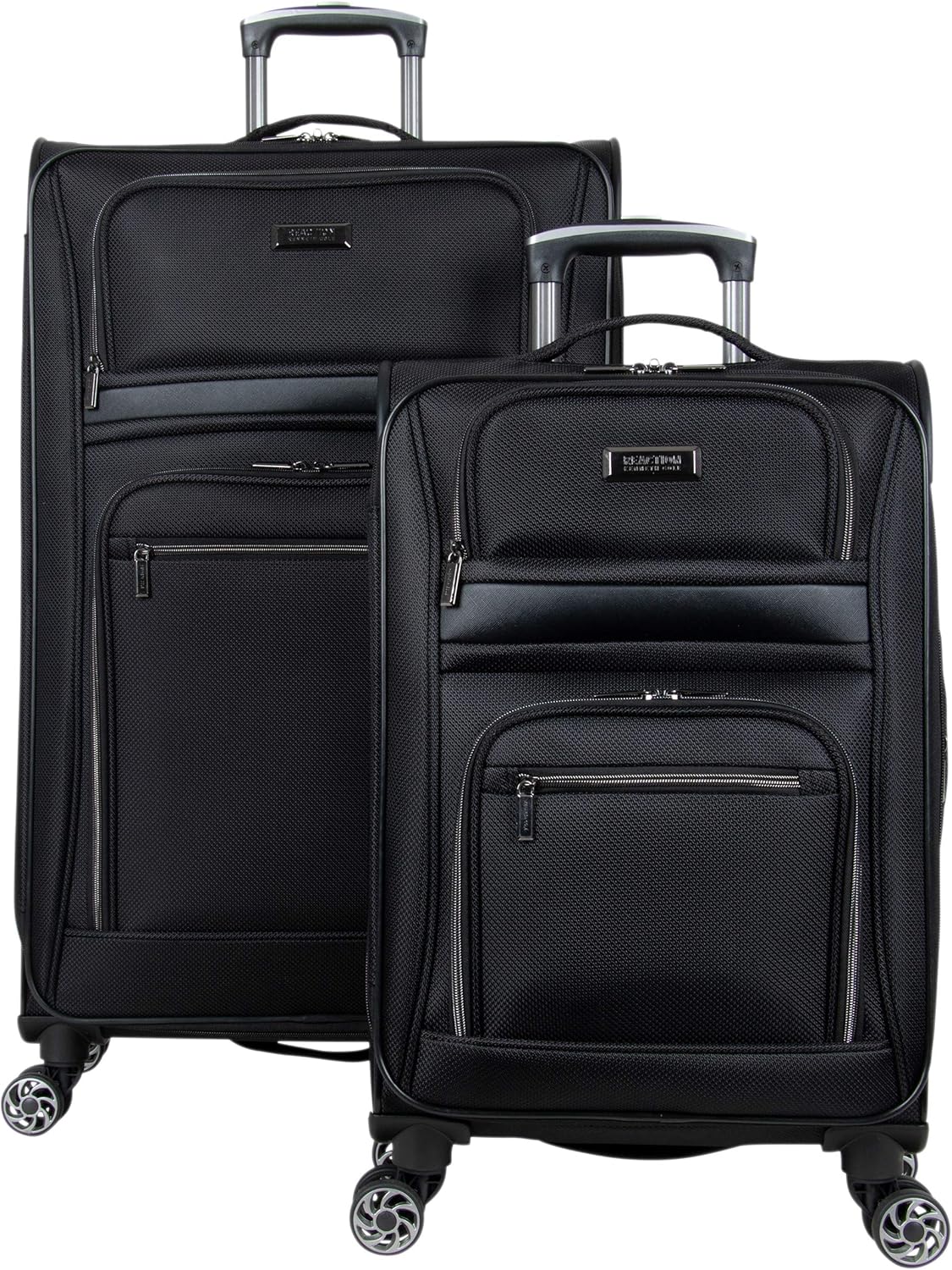 Kenneth Cole REACTION Rugged Roamer Lightweight Softside Expandable 8-Wheel Spinner Luggage, Black, 2-Piece (20” Carry-On/28” Check Size)