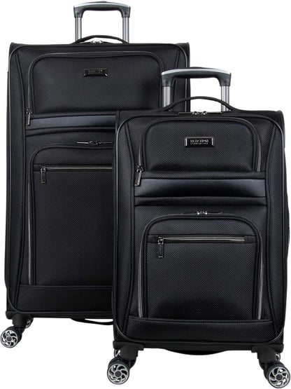 Kenneth Cole REACTION Rugged Roamer Lightweight Softside Expandable 8-Wheel Spinner Luggage, Black, 2-Piece (20” Carry-On/28” Check Size)