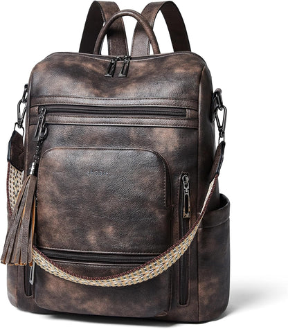 Shrrie Vegan Leather Laptop Backpack for Women 15.6 inch Work Backpack Fashion Travel Backpack Purse for Travel College Work