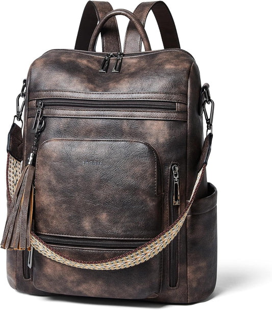 Shrrie Vegan Leather Laptop Backpack for Women 15.6 inch Work Backpack Fashion Travel Backpack Purse for Travel College Work