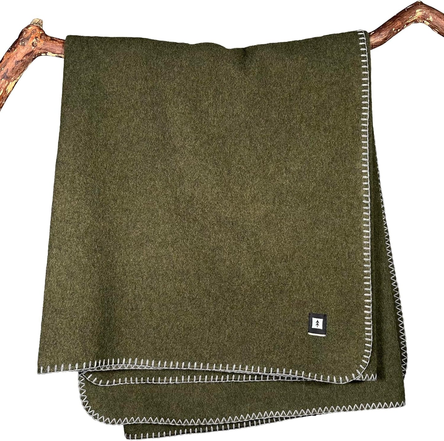 EKTOS 100% Virgin Wool Blanket, 50" x 60", Perfect for Camping, Outdoor Essentials (Olive Green, Throw Size)