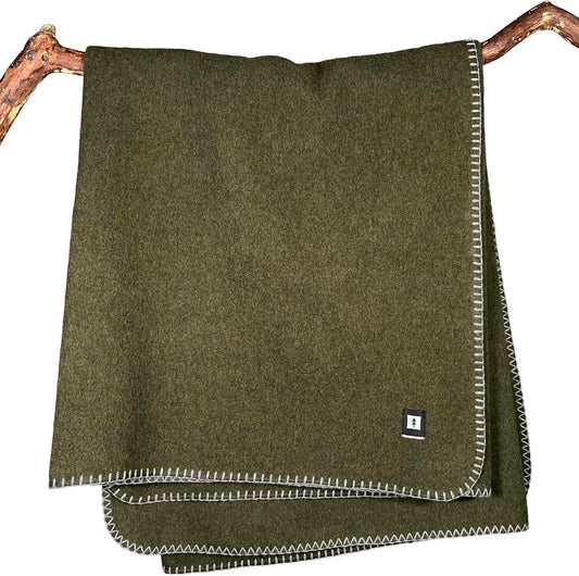 EKTOS 100% Virgin Wool Blanket, 50" x 60", Perfect for Camping, Outdoor Essentials (Olive Green, Throw Size)