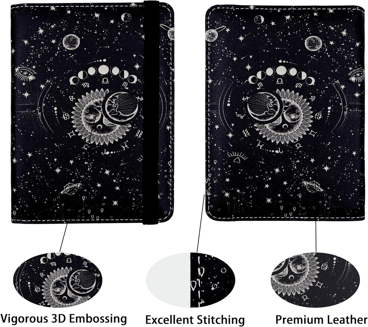 Passport Holder for Women and Men PU Leather Passport Cover for Travel (Sun Moon)