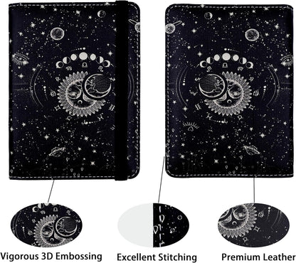 Passport Holder for Women and Men PU Leather Passport Cover for Travel (Sun Moon)