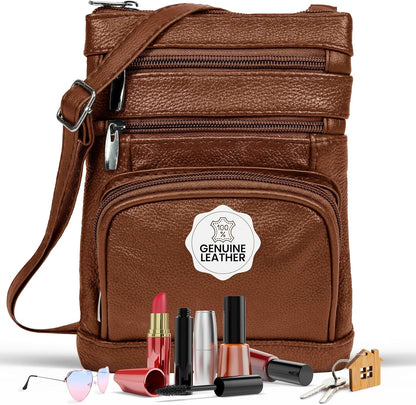Krediz leather Crossbody Purses for Women, Multi Pocket Crossbody Purse with Adjustable Strap, Soft & Durable Leather Purse