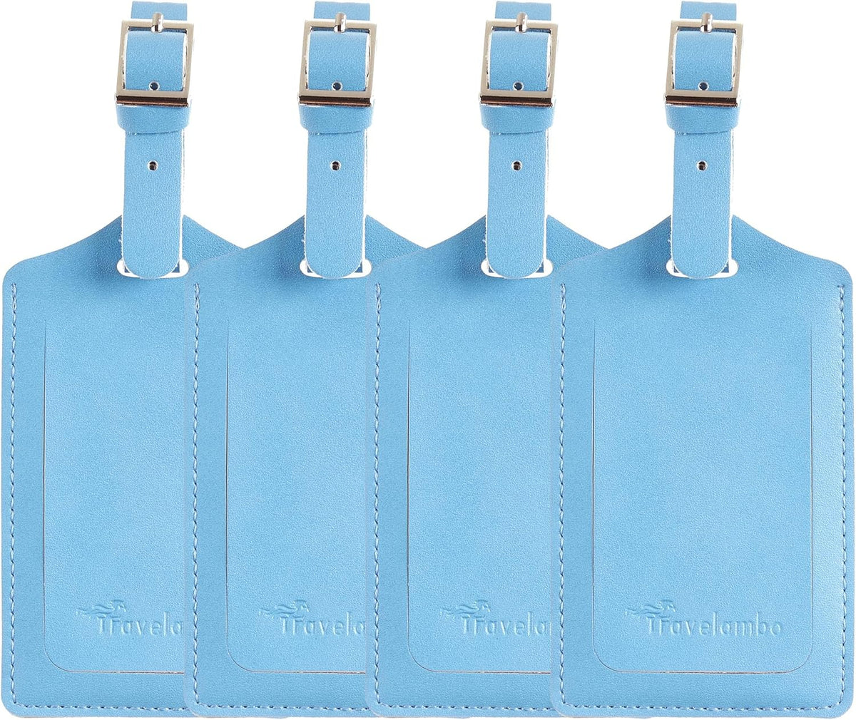 Travelambo Luggage Tags for Suitcases PU Leather Travel Tags Bag Tags Privacy Protection Travel Essentials