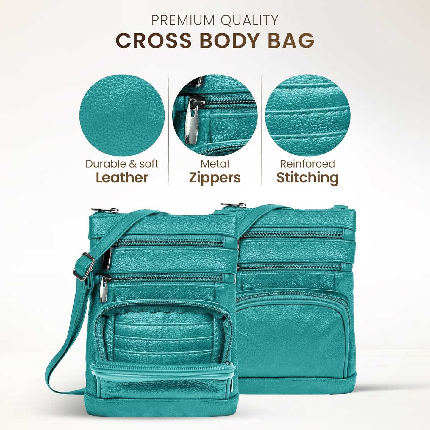 Krediz leather Crossbody Purses for Women, Multi Pocket Crossbody Purse with Adjustable Strap, Soft & Durable Leather Purse