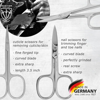 3 Swords Germany – brand quality 8 piece manicure pedicure grooming kit set for professional nail care with synthetic leather case black silver spots - Made in Germany