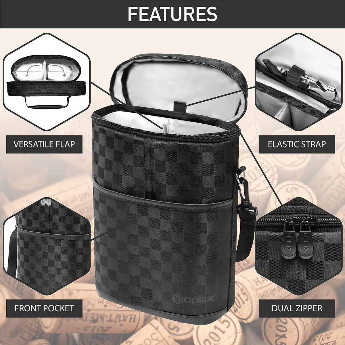 opux 2 Bottle Wine Carrier Tote, Insulated Leakproof Wine Cooler Bag, Wine Travel Bag Tote for Picnic BYOB Beach, Portable Wine Bottle Carrying Case, Gift for Wine Lover Women Men Christmas