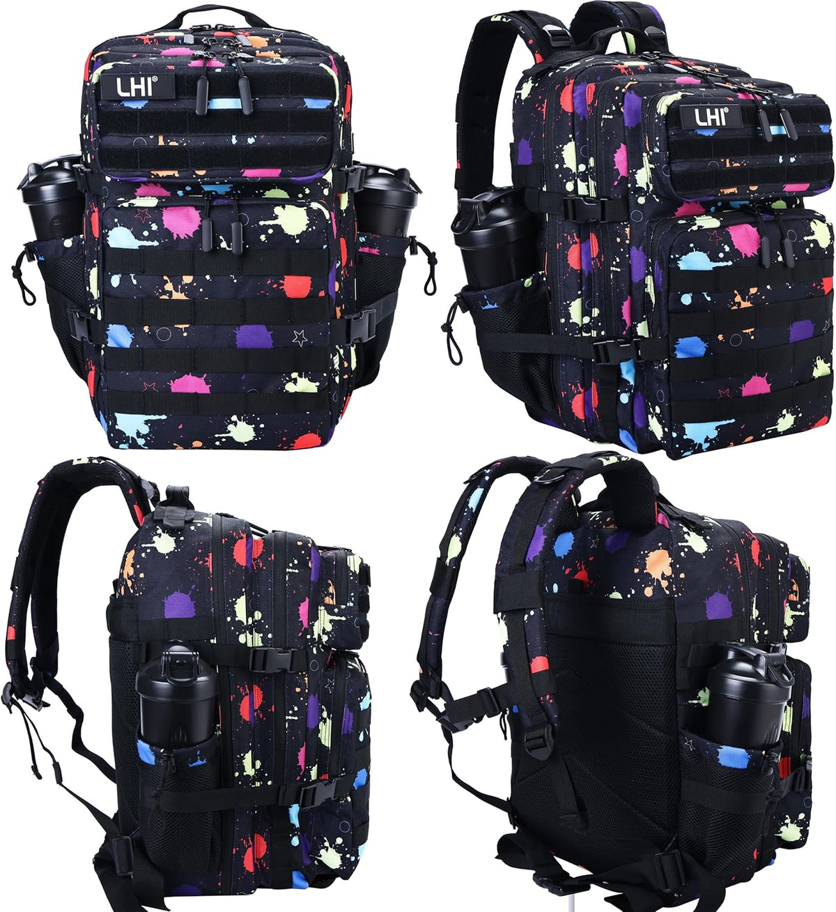 LHI Military Tactical Backpack for Men and Women 45L Army 3 Days Assault Pack Bag Large Rucksack with Molle System - Fluorescent Tie Dye