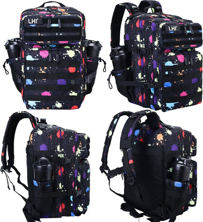 LHI Military Tactical Backpack for Men and Women 45L Army 3 Days Assault Pack Bag Large Rucksack with Molle System - Fluorescent Tie Dye