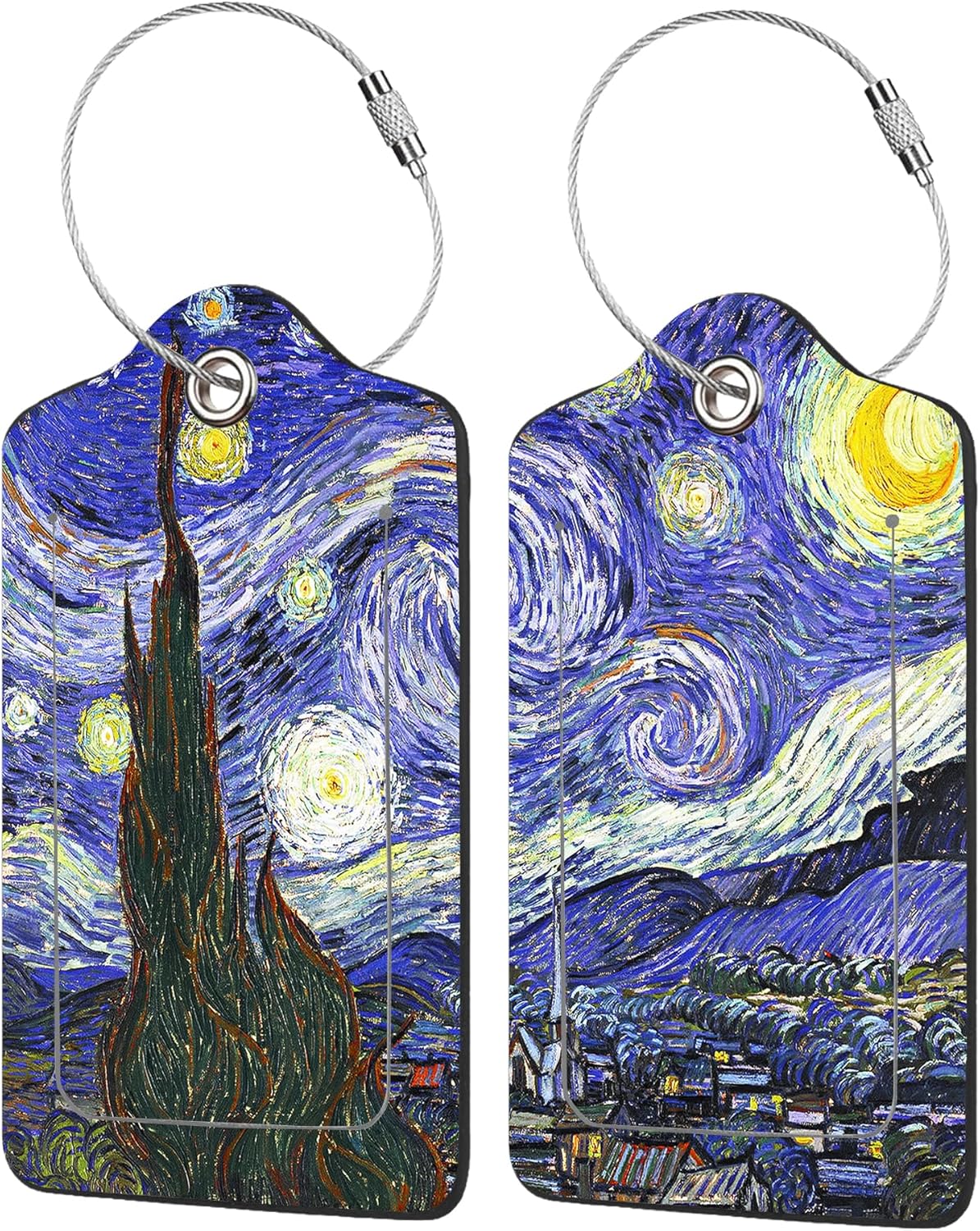 2 Pack The Starry Night Luggage Tags for Suitcases,Starry Night Van Gogh Leather Baggage Suitcases Tag Name ID Label Privacy Cover Travel Bag Tags for Women Men Boys Girls