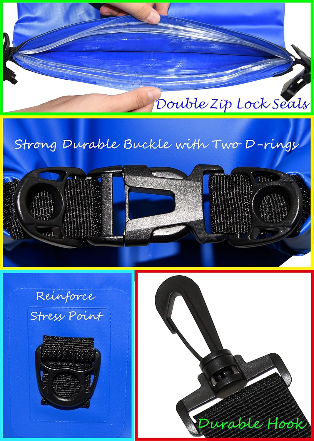 Freegrace Waterproof Dry Bags Set of 3 Dry Bag with 2 Zip Lock Seals & Detachable Shoulder Strap, Waist Pouch & Phone Case - Can Be Submerged Into Water - for Swimming (Navy Blue, 5L)