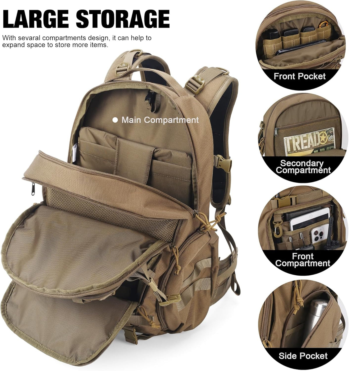Mardingtop 35L Molle Tactical Military Backpack for Men，Cordura Backpack for Hiking,Camping,Survival