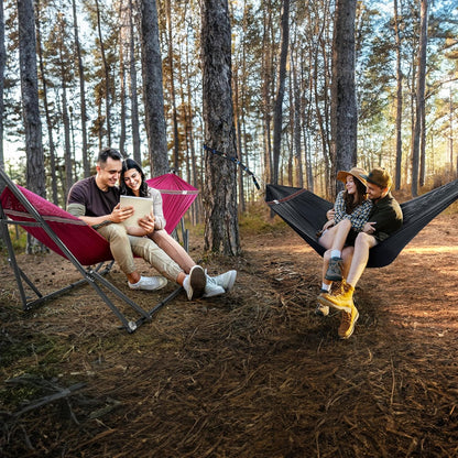 Tranquillo Combo x2 Hammocks with Stand for Outside & Tree Straps, Heavy Duty Hammock with Stand 600lbs for Indoor Outdoor Patio Backyard, x2 Hammocks for 2 Person, Portable Carrying Bags, Red