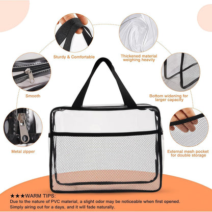 XEWEA 2PCS Large TSA Approved Clear Travel Toiletry Bags for Men Women, Transparent Makeup Cosmetic Bag with Handle,Waterproof PVC Quart Organizer Storage Pouch for Toiletries Airline Essential, Balck