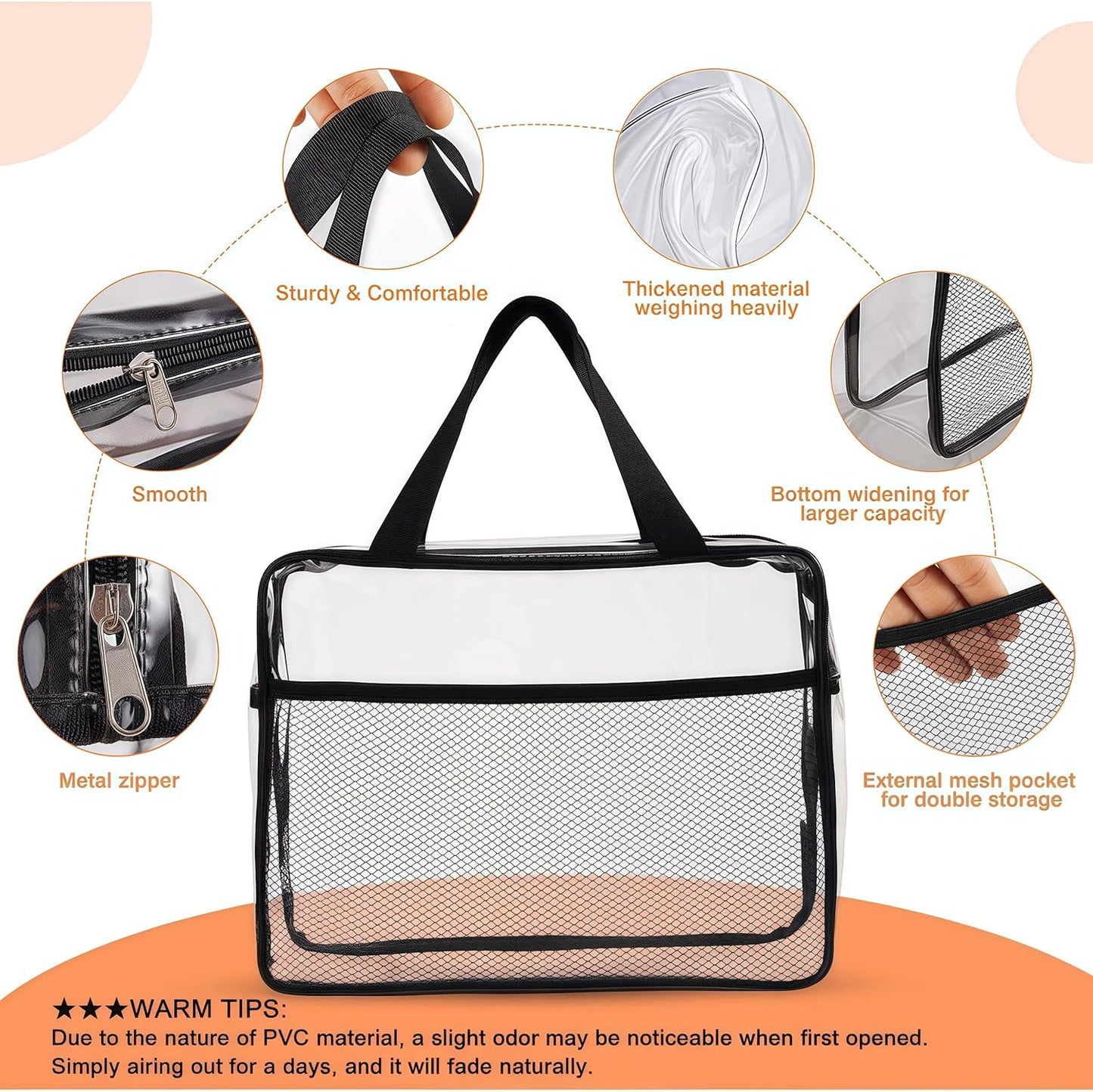 XEWEA Large Small Clear Travel Toiletry Bags with Handles & Pocket for Men Women, 3PCS TSA Approved Transparent Makeup Bag,Waterproof PVC Quart Organizer with Zipper for Toiletries Airline Essentials