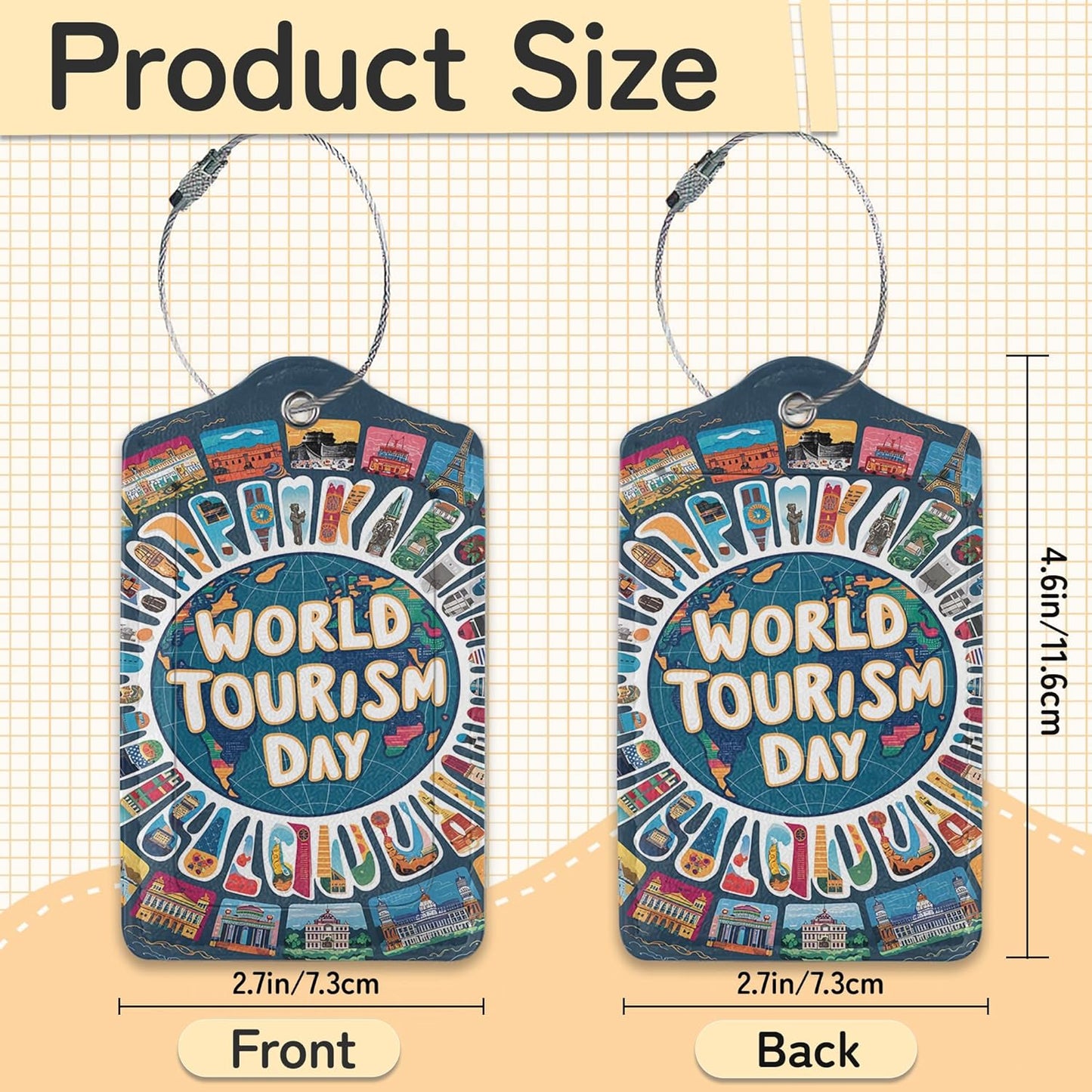 Travel Around The World Luggage Tags for Suitcase,3 Pack Go Travel Flight Views Luggage Tag Leather Privacy Cover ID Label with Stainless Steel Loop for Women Men