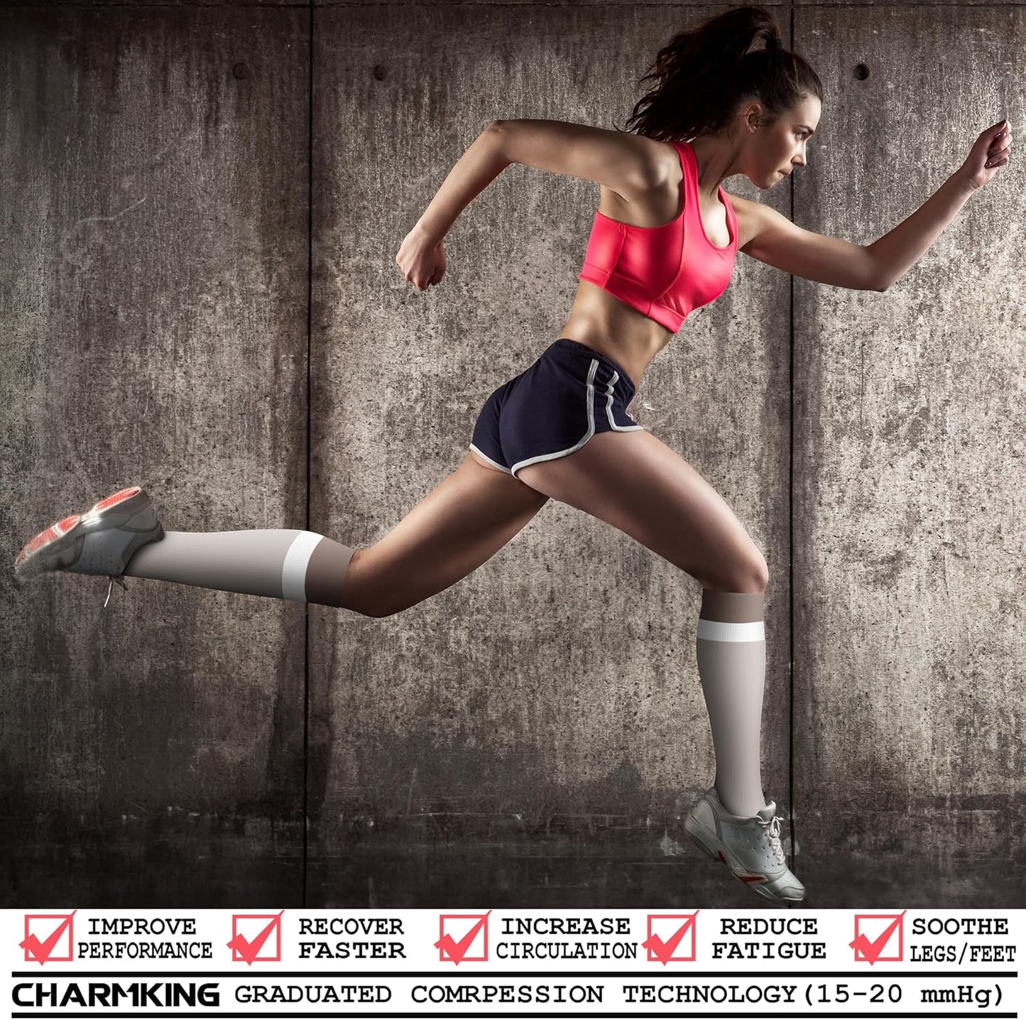 CHARMKING Compression Socks for Women & Men Circulation (3 Pairs) 15-20 mmHg is Best Support for Athletic Running Cycling