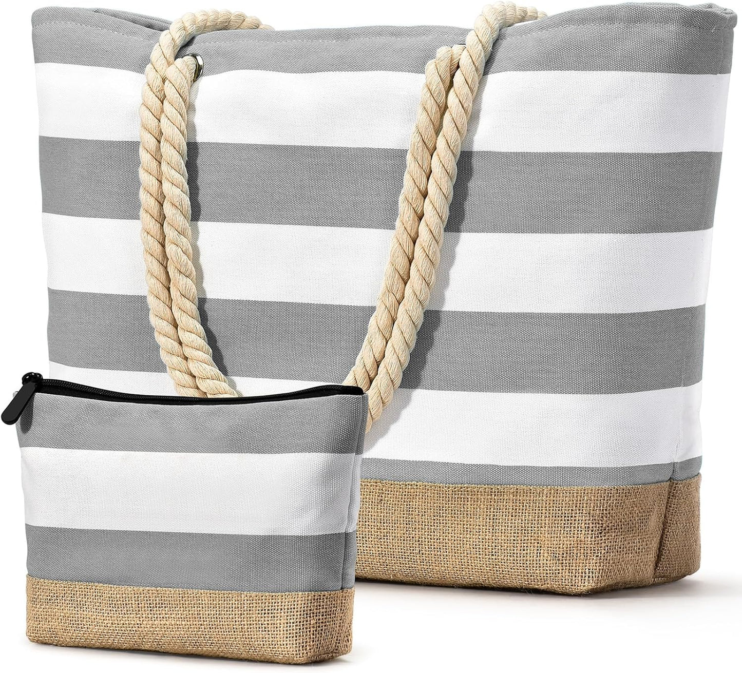 Becokan Beach Bag Initial Beach Tote with Makeup Bag for Travel Work Storage Personalized Birthday Gifts for Women Her