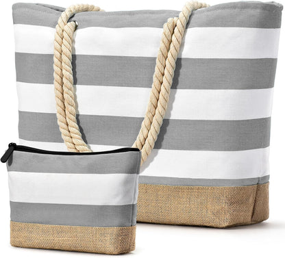 Becokan Beach Bag Initial Beach Tote with Makeup Bag for Travel Work Storage Personalized Birthday Gifts for Women Her