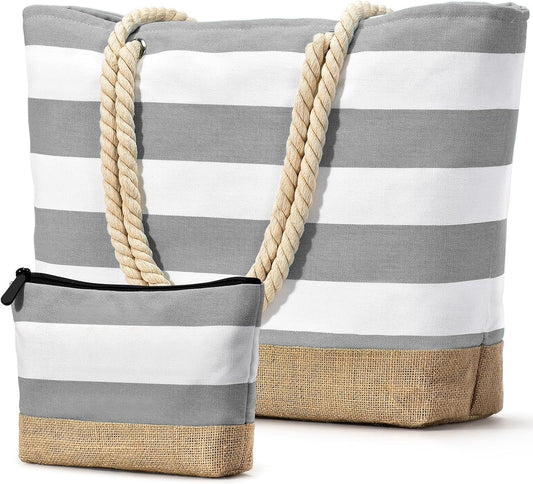 Becokan Beach Bag Initial Beach Tote with Makeup Bag for Travel Work Storage Personalized Birthday Gifts for Women Her