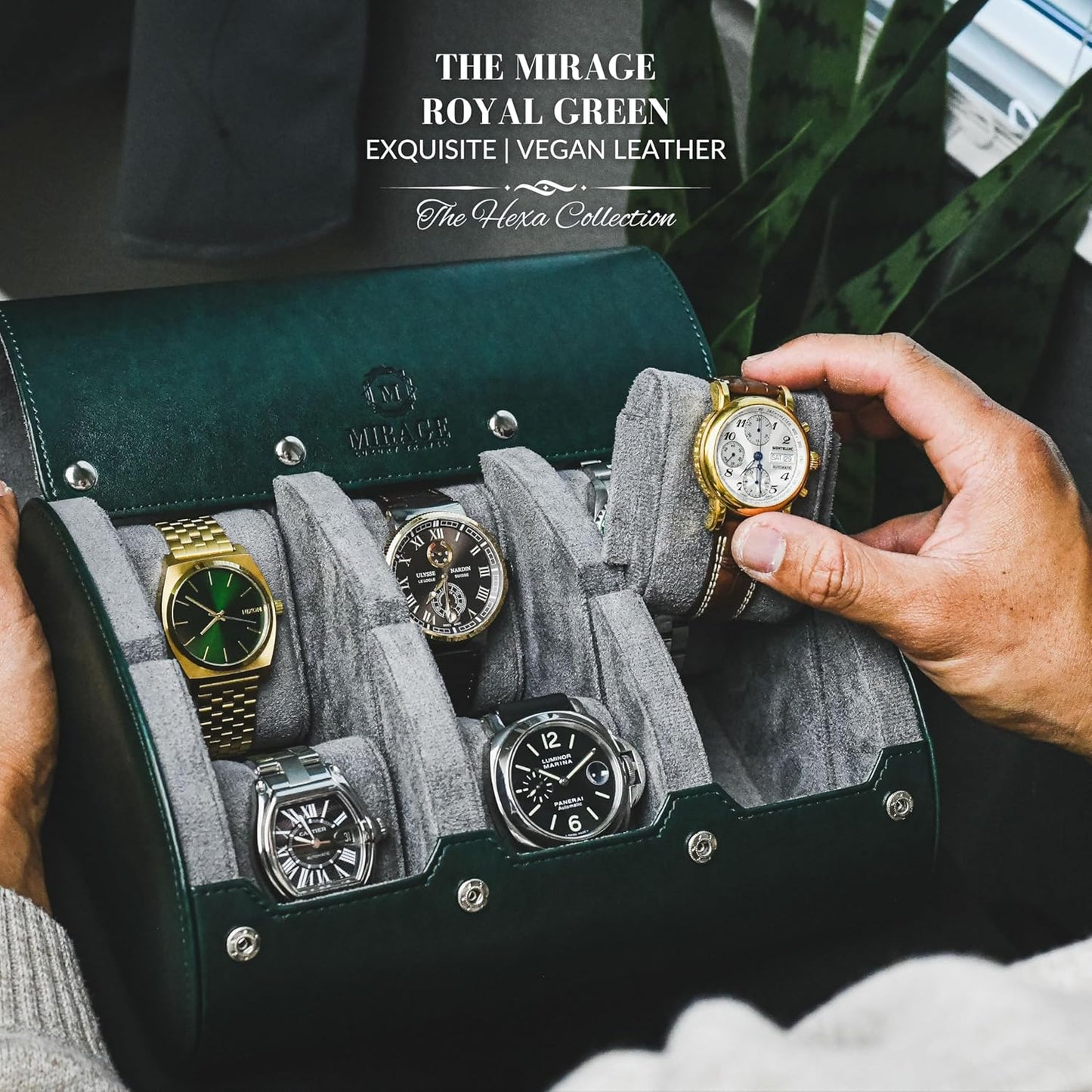 6 watch box display case for men - Travel Case - Royal Green