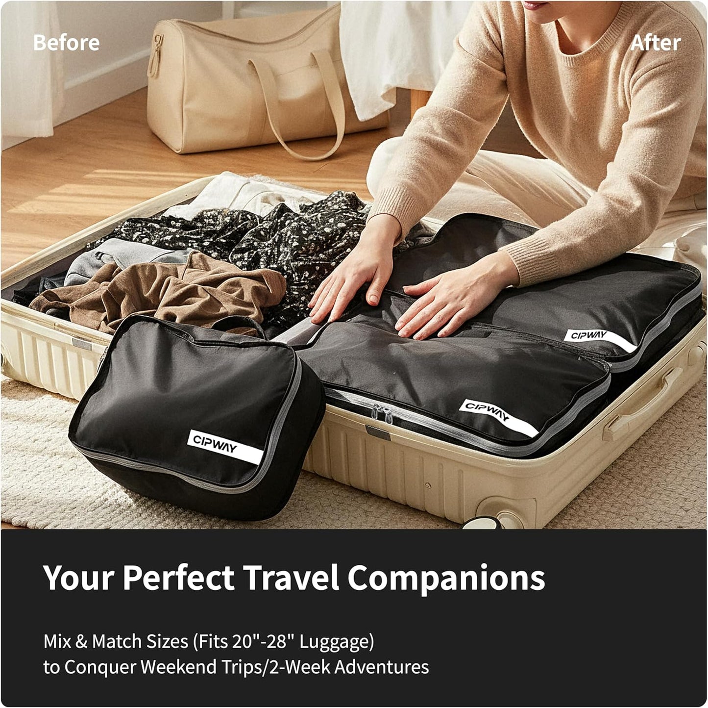 Cipway 5 Set Packing Cubes for Travel Suitcase Organizer for Accessories Luggage Carry On Suitcase Lightweight Black