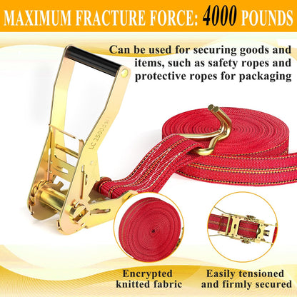 2Pack Ratchet Straps Heavy Duty, 2” 32Ft Tie Down Straps Ratchet, Tie Down Ratcheting with Double J Hook, 4000 LB Break Strength Cargo Strap Ratcheting for Moving, Trailers, Motorcycles and Car Roof