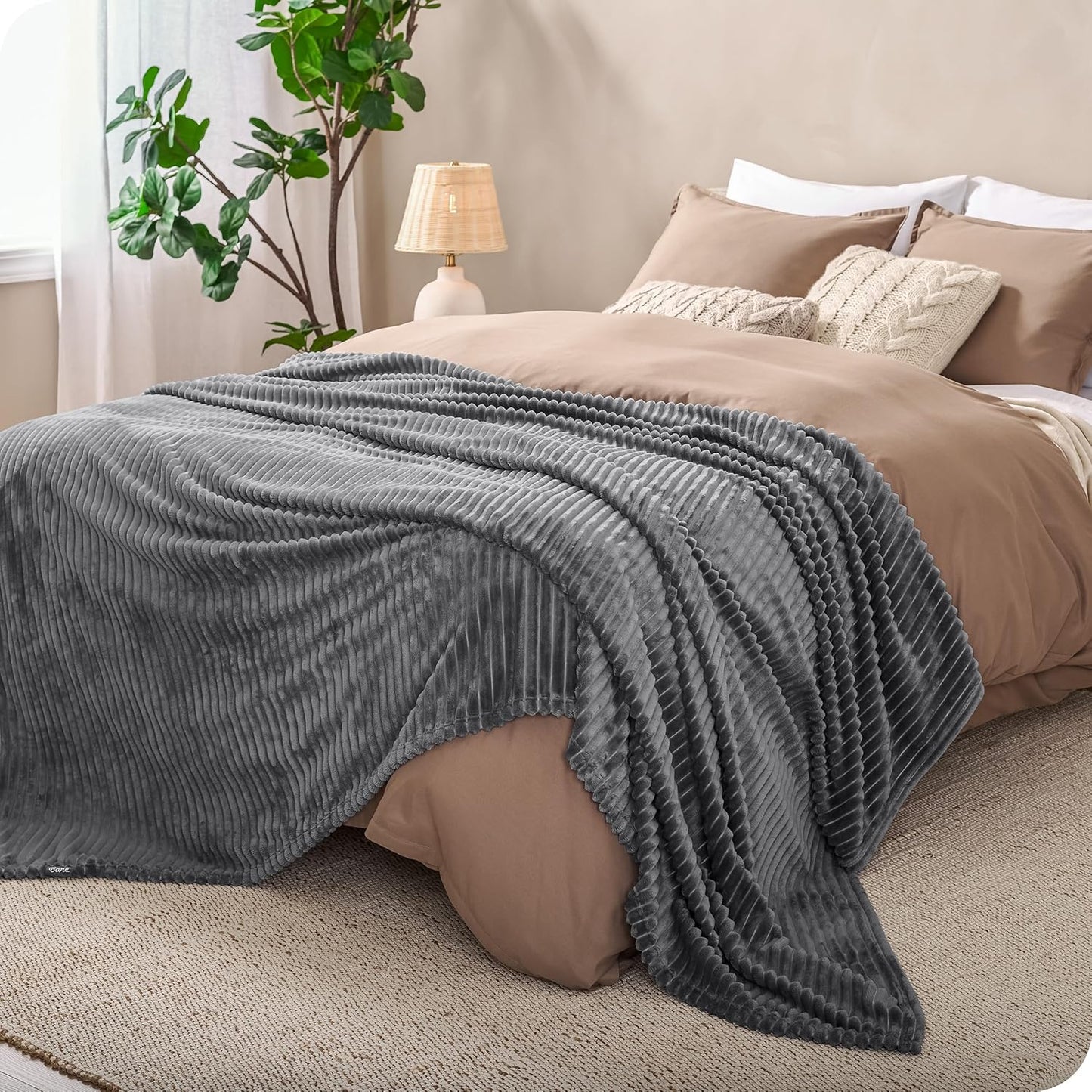 Bare Home Textured Fleece Blanket - Twin/Twin Extra Long - Ultra-Soft Lightweight for Bed, Sofa, and Couch - Luxury Microplush - Cozy Warm Blanket (Twin/Twin XL, Ribbed Grey)