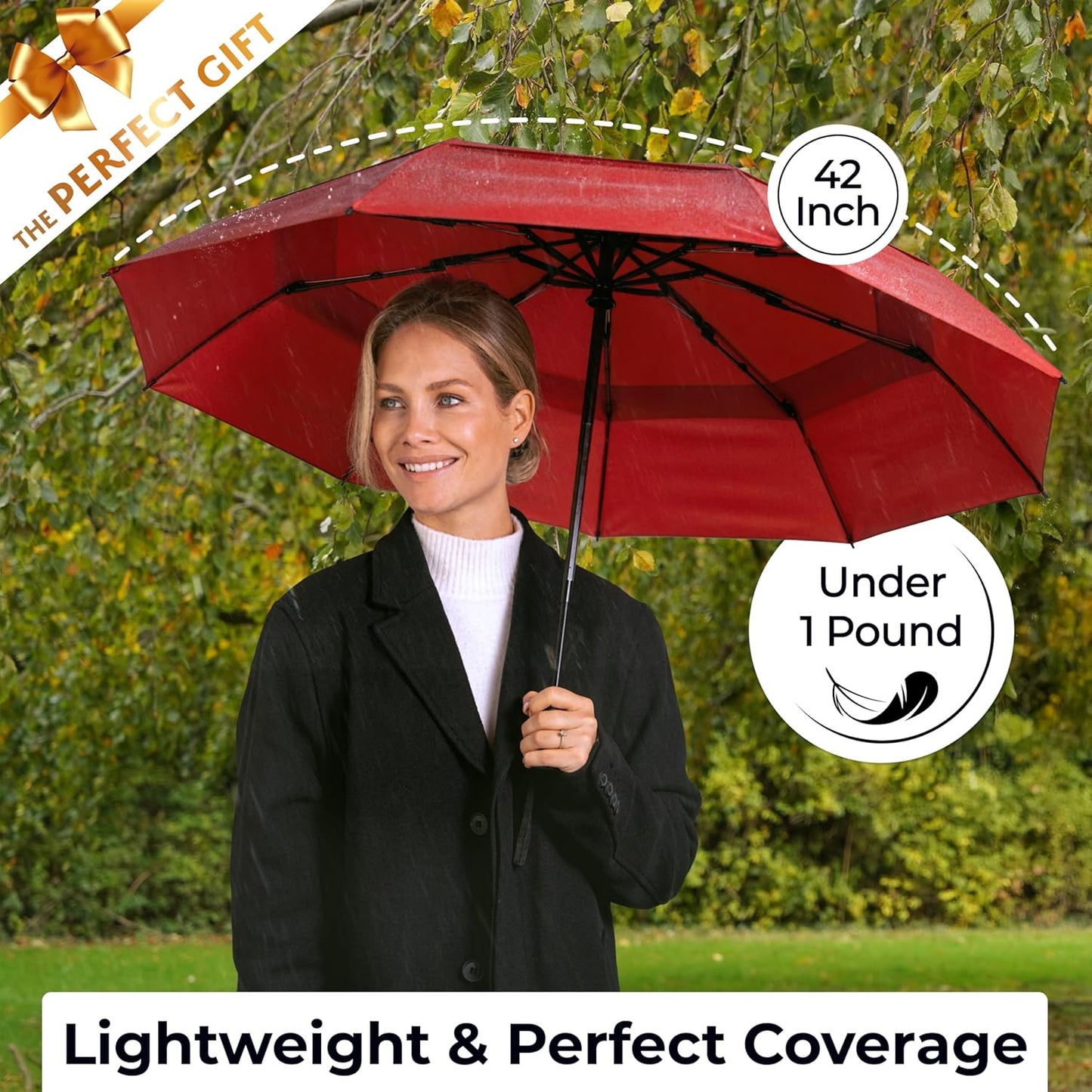 TUMELLA Strongest Windproof Travel Umbrella (Compact, Superior & Beautiful), Small Strong but Light Portable and Automatic Folding Rain Umbrella, Durable Premium Grip, Fits Car & Backpack