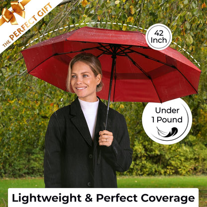 TUMELLA Strongest Windproof Travel Umbrella (Compact, Superior & Beautiful), Small Strong but Light Portable and Automatic Folding Rain Umbrella, Durable Premium Grip, Fits Car & Backpack